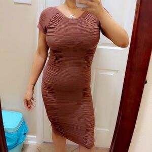 Aura Ruched Midi Dress in Warm Brown